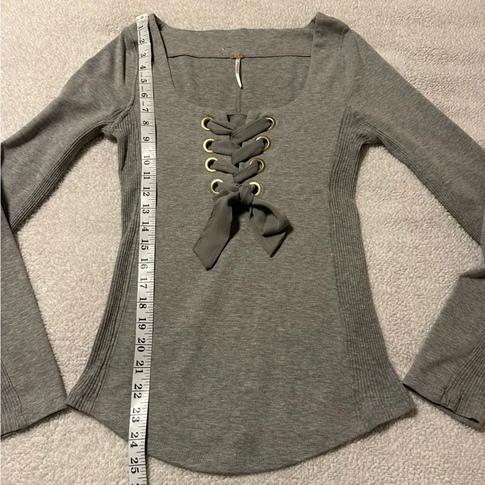 Free People Dove Gray Looking Back Lace Up Long Sleeve Top - Picture 11 of 16